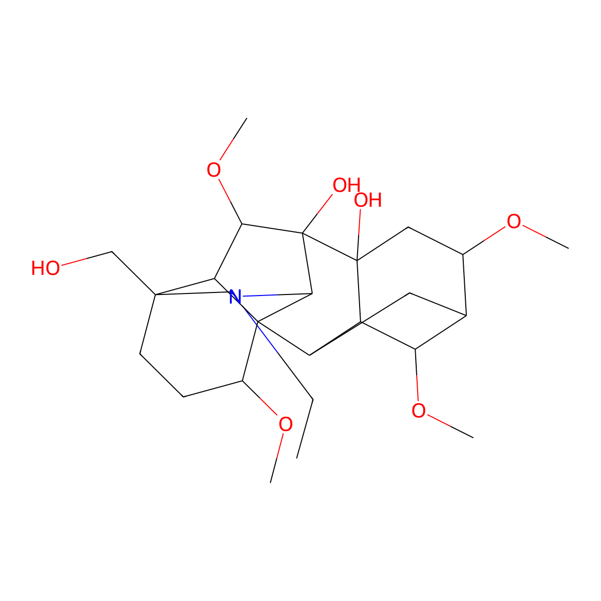 11-Ethyl-13-(hydroxymethyl)-4,6,16,18-tetramethoxy-11-azahexacyclo[7.7.2.12,5.01,10.03,8.013,17]nonadecane-8,9-diol molecular structure, CAS 26000-17-9