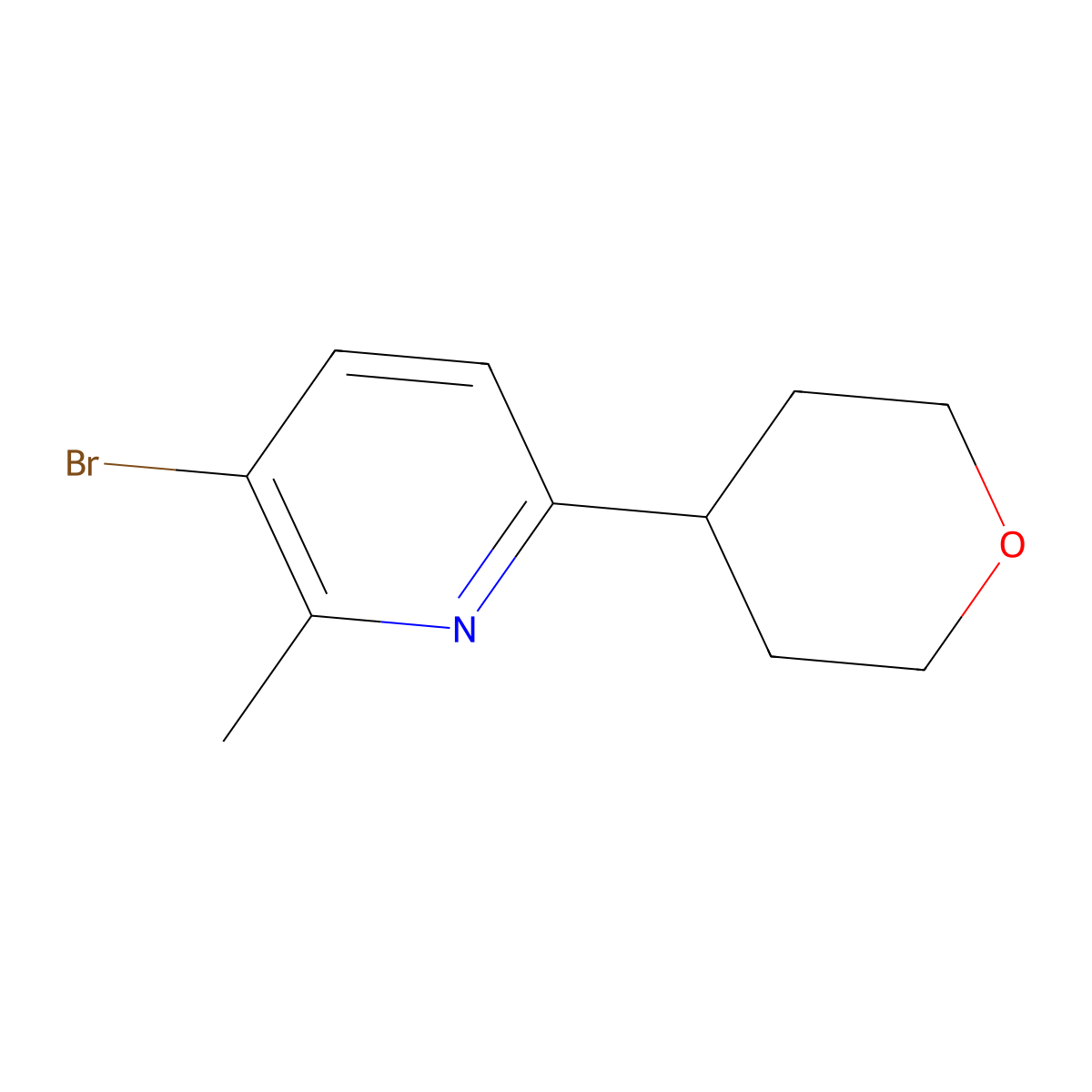 3-bromo-2-methyl-6-(tetrahydro-2H-pyran-4-yl)pyridine molecular structure, CAS 2600398-78-3