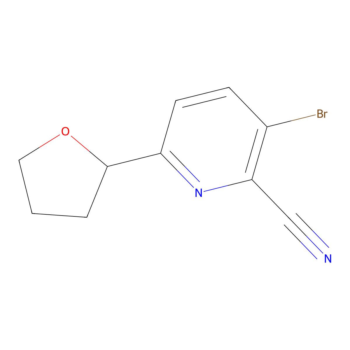 3-Bromo-6-(tetrahydrofuran-2-yl)picolinonitrile molecular structure, CAS 2600398-80-7