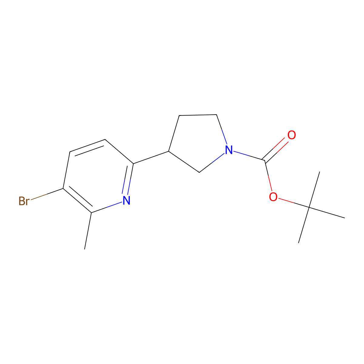 Tert-butyl 3-(5-bromo-6-methylpyridin-2-yl)pyrrolidine-1-carboxylate molecular structure, CAS 2600398-83-0