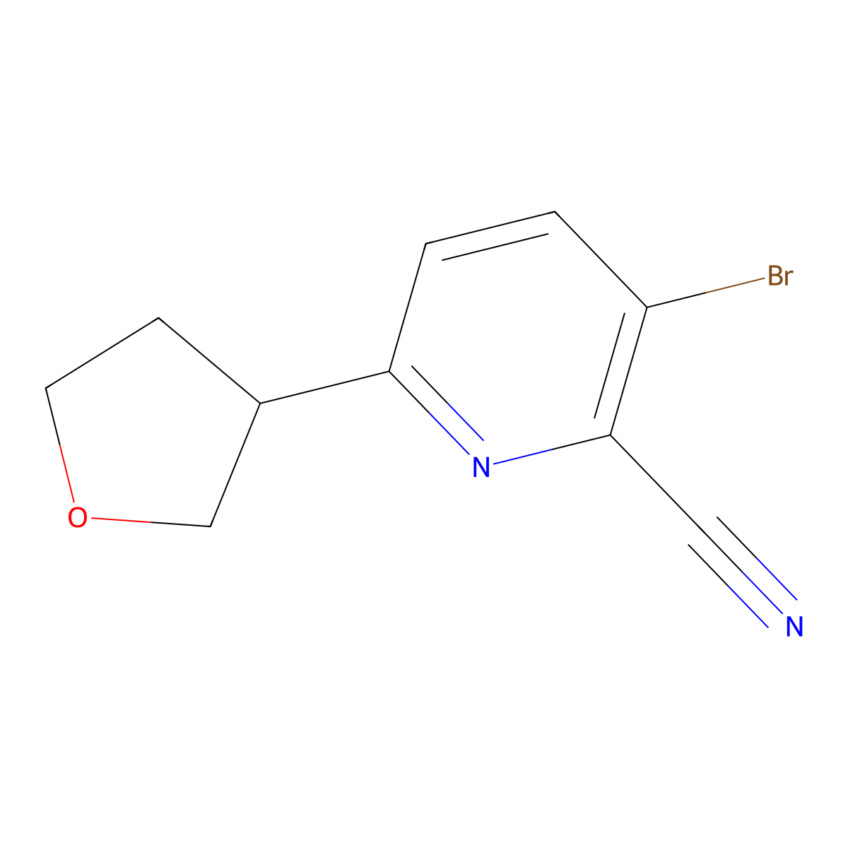 3-Bromo-6-(tetrahydrofuran-3-yl)picolinonitrile molecular structure, CAS 2600399-05-9