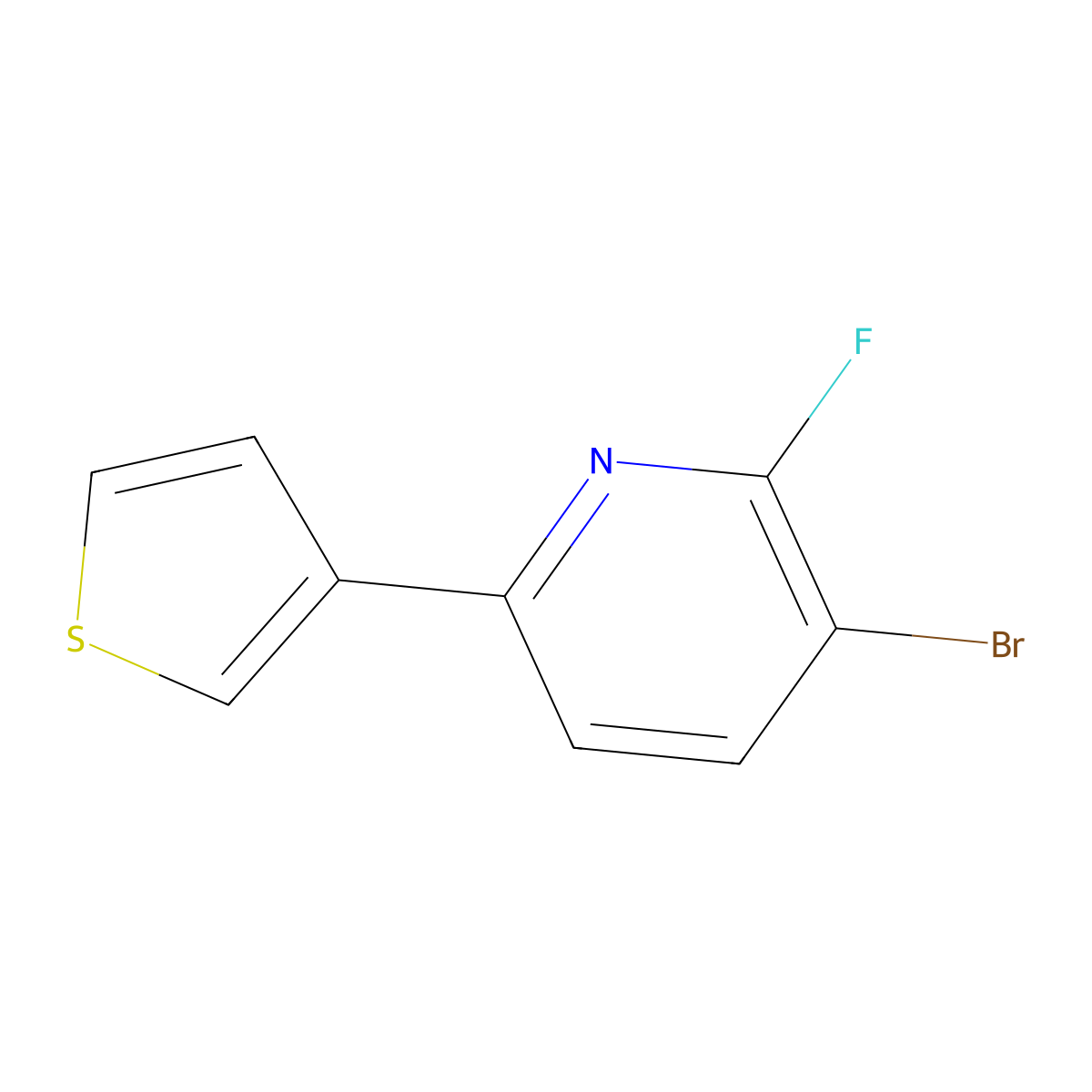 3-Bromo-2-fluoro-6-(thiophen-3-yl)pyridine molecular structure, CAS 2600399-55-9