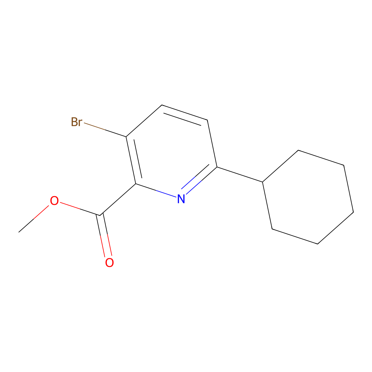 Methyl 3-bromo-6-cyclohexylpicolinate molecular structure, CAS 2600399-59-3