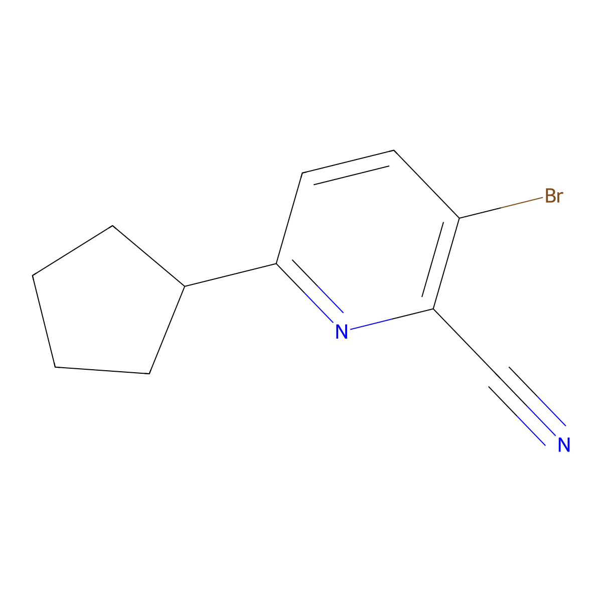 3-Bromo-6-cyclopentylpicolinonitrile molecular structure, CAS 2600399-76-4