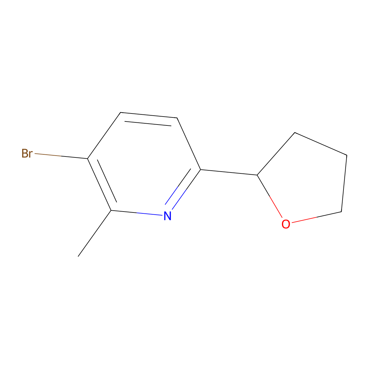 3-Bromo-2-methyl-6-(tetrahydrofuran-2-yl)pyridine molecular structure, CAS 2600400-04-0