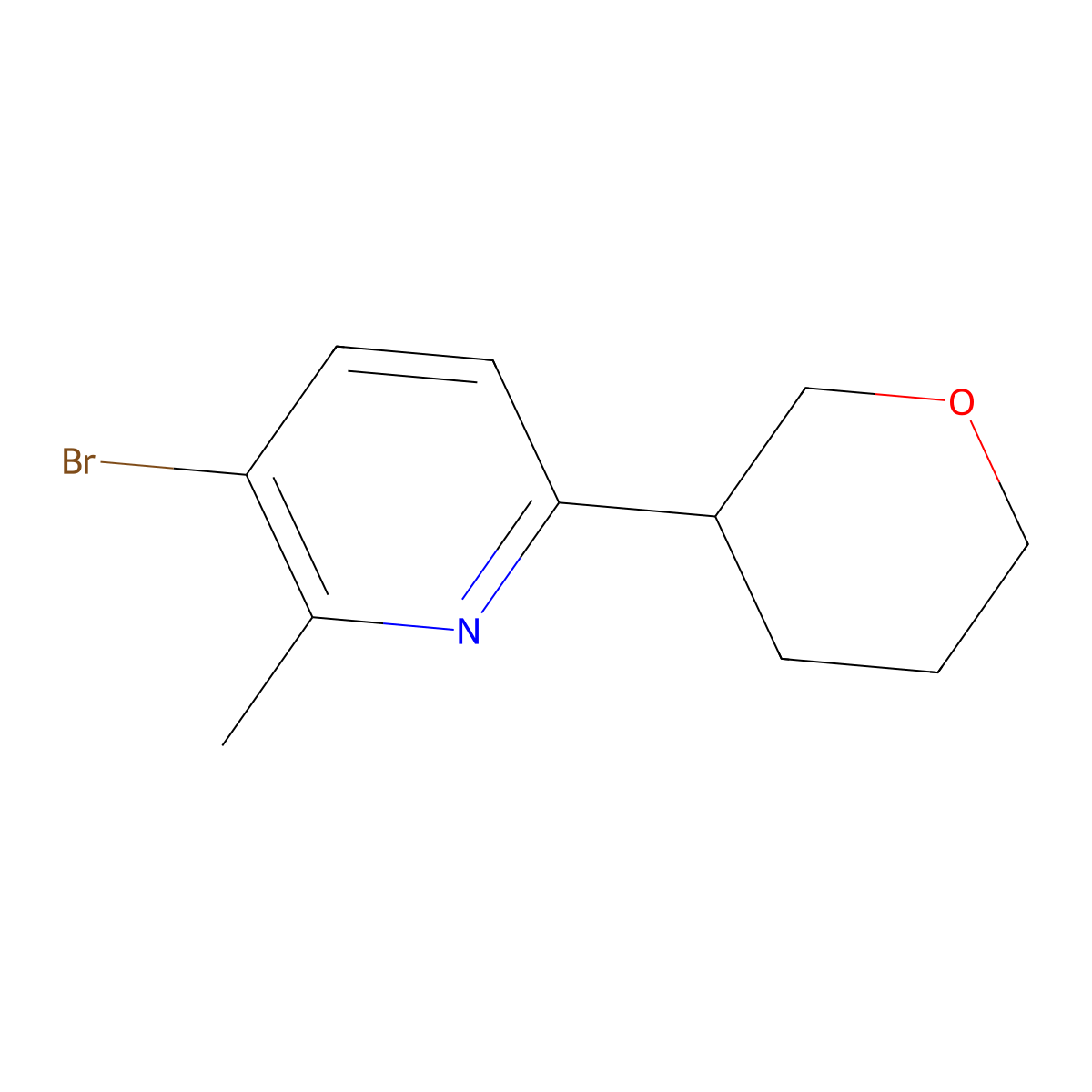 3-bromo-2-methyl-6-(tetrahydro-2H-pyran-3-yl)pyridine molecular structure, CAS 2600400-15-3