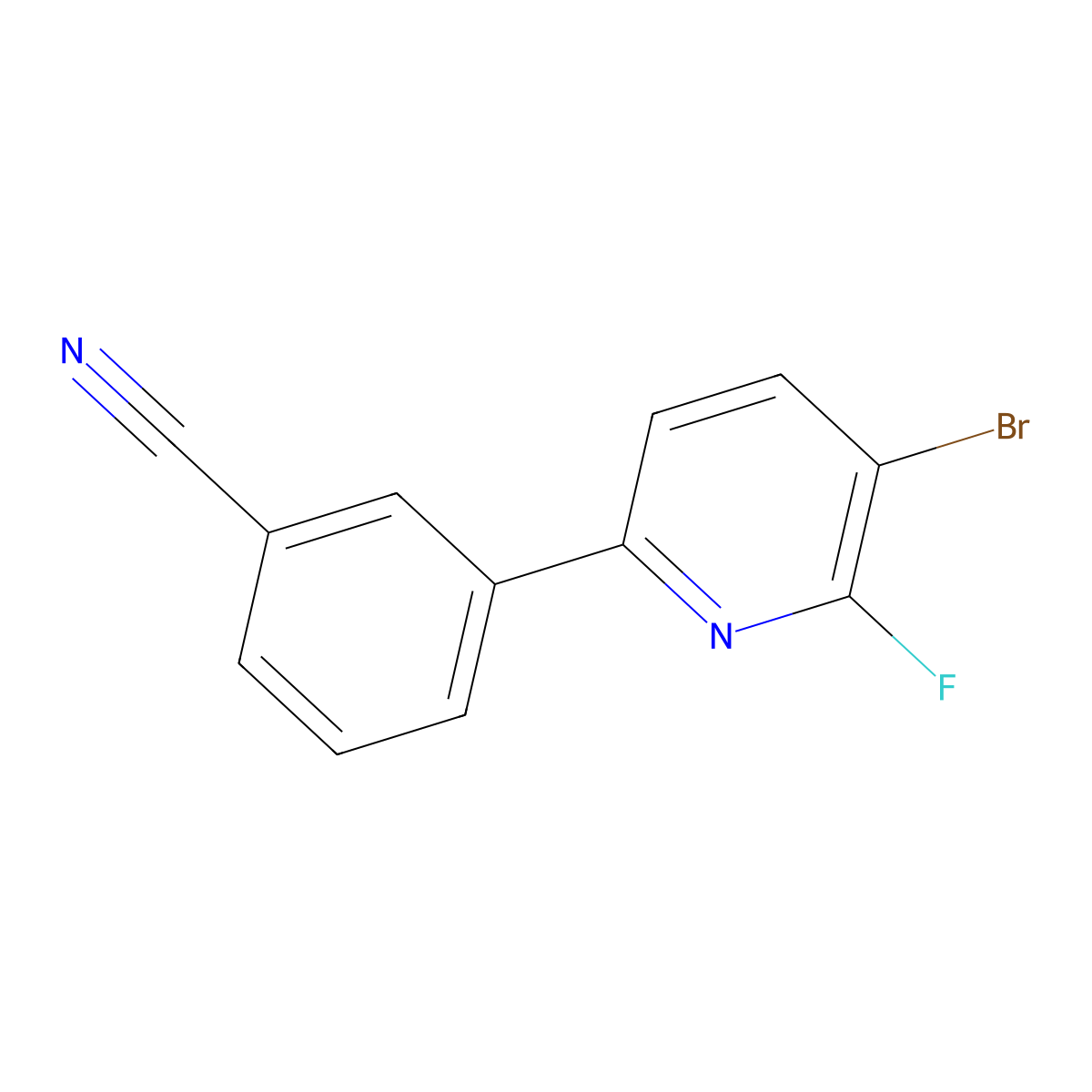 3-(5-Bromo-6-fluoropyridin-2-yl)benzonitrile molecular structure, CAS 2600400-23-3