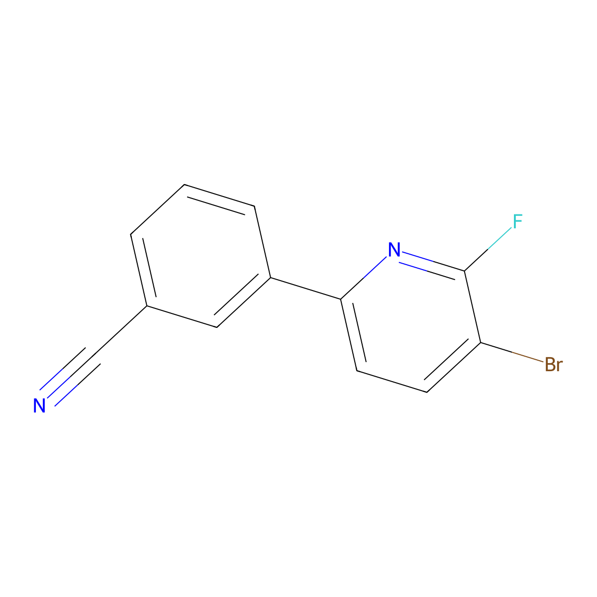 3-(5-Bromo-6-fluoropyridin-2-yl)benzonitrile molecular structure, CAS 2600400-23-3