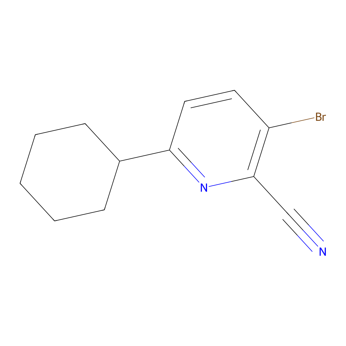 3-Bromo-6-cyclohexylpicolinonitrile molecular structure, CAS 2600400-59-5