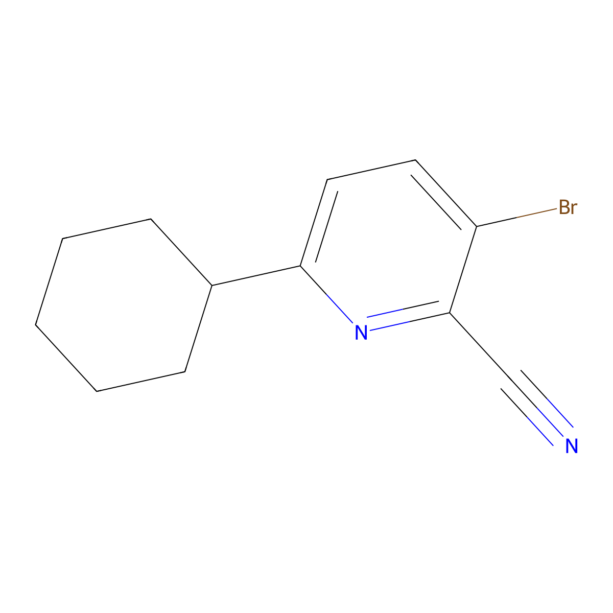 3-Bromo-6-cyclohexylpicolinonitrile molecular structure, CAS 2600400-59-5