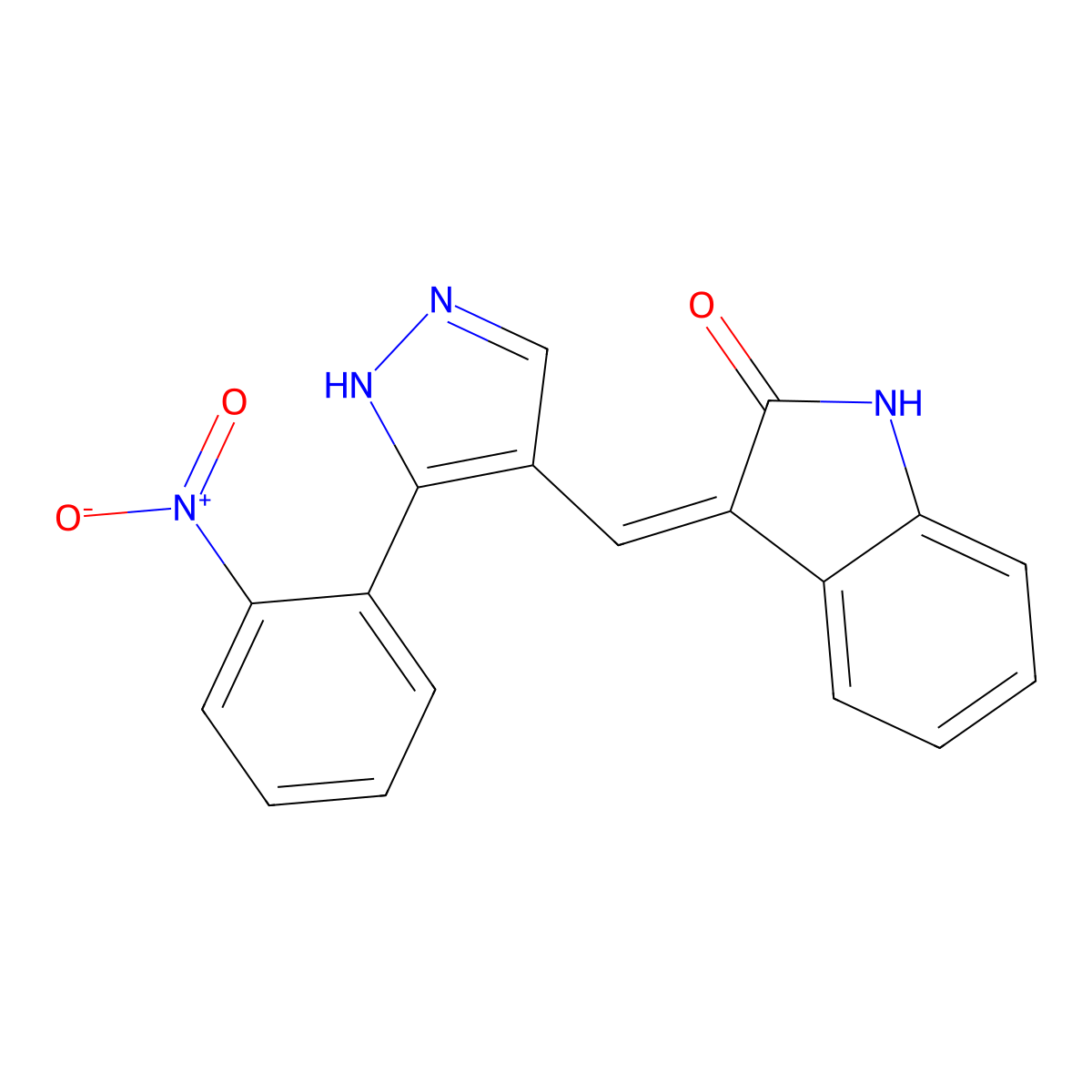 3-((3-(2-Nitrophenyl)-1H-pyrazol-4-yl)methylene)indolin-2-one molecular structure, CAS 260046-98-8