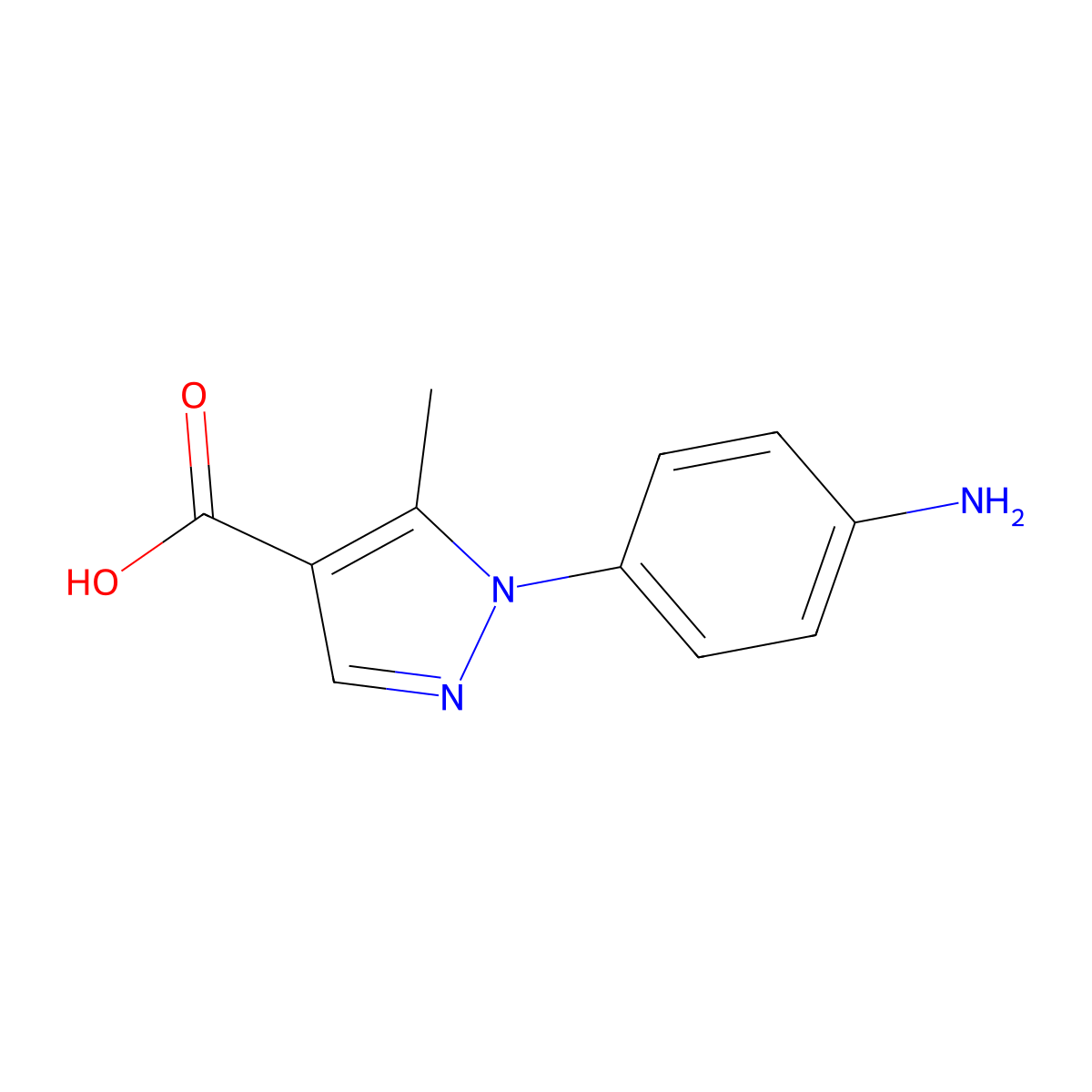 1-(4-Aminophenyl)-5-methylpyrazole-4-carboxylic acid molecular structure, CAS 260047-01-6