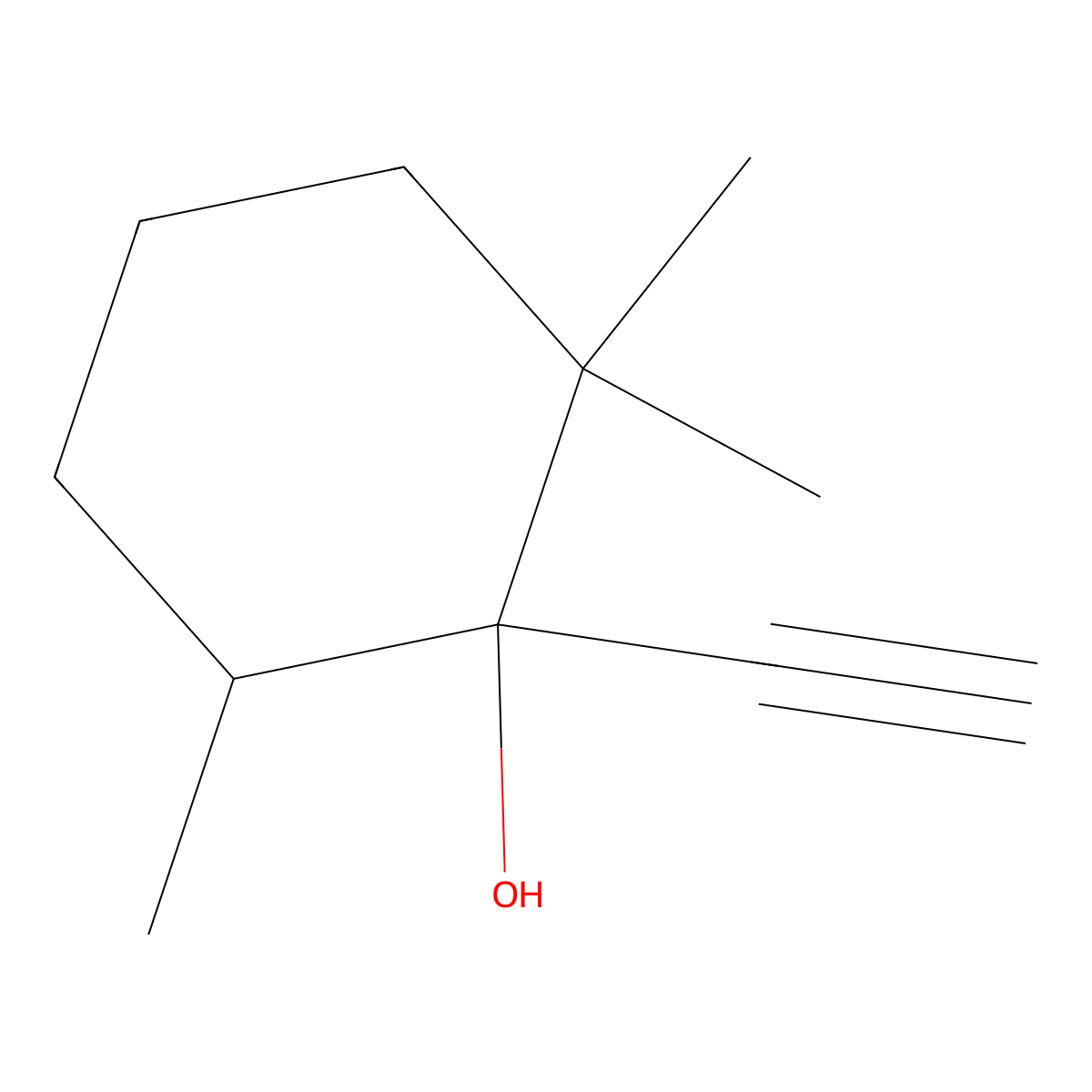 Cyclohexanol, 1-ethynyl-2,2,6-trimethyl-, (1R,6S)-rel- molecular structure, CAS 26005-41-4