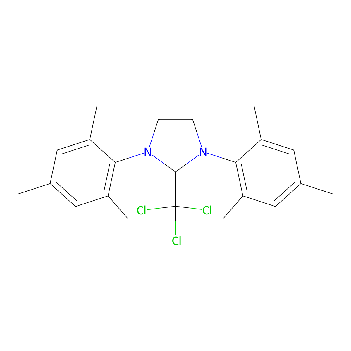 Imidazolidine, 2-(trichloromethyl)-1,3-bis(2,4,6-trimethylphenyl)- molecular structure, CAS 260054-47-5