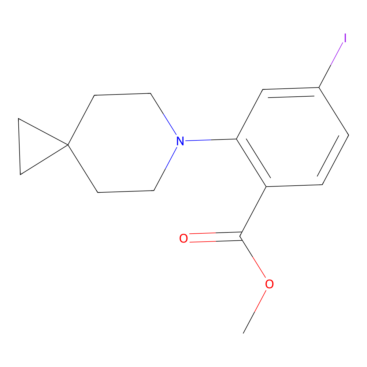 Methyl 2-(6-azaspiro[2.5]octan-6-YL)-4-iodo-benzoate molecular structure, CAS 2600559-83-7
