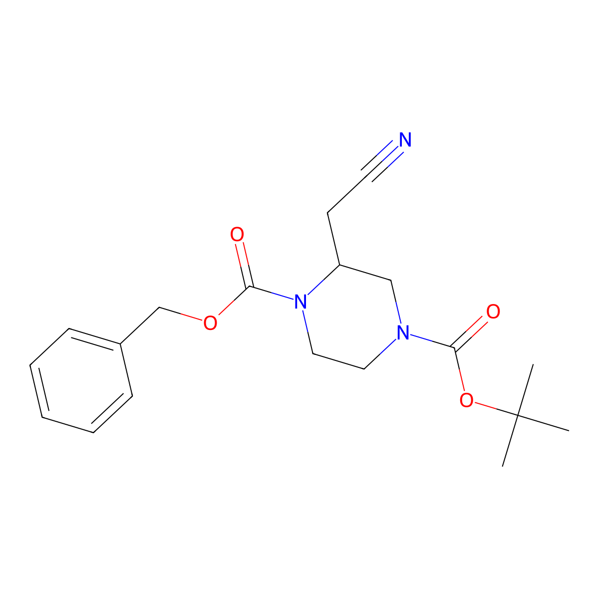 1-Benzyl 4-tert-butyl 2-(cyanomethyl)piperazine-1,4-dicarboxylate molecular structure, CAS 2600696-71-5