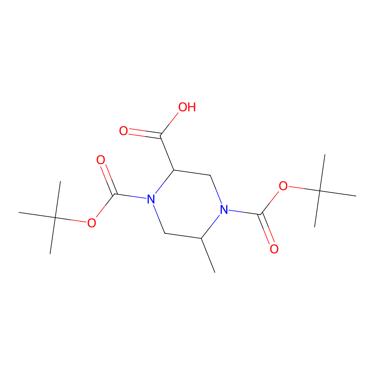 (2R,5R)-1,4-bis(tert-butoxycarbonyl)-5-methylpiperazine-2-carboxylic acid molecular structure, CAS 2600738-69-8