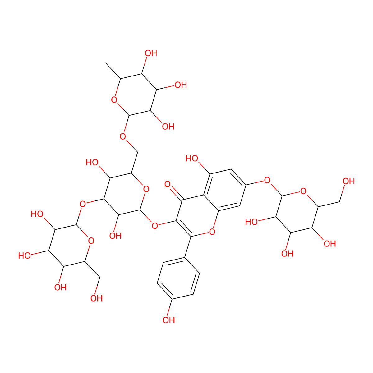 Kaempferol-3-O-{beta-D-glucosyl-(1-->3)-[alpha-L-rhamnosyl (1-->6)]-beta-D-glucosyl}-7-O-beta-D-glucoside molecular structure, CAS 2600799-45-7