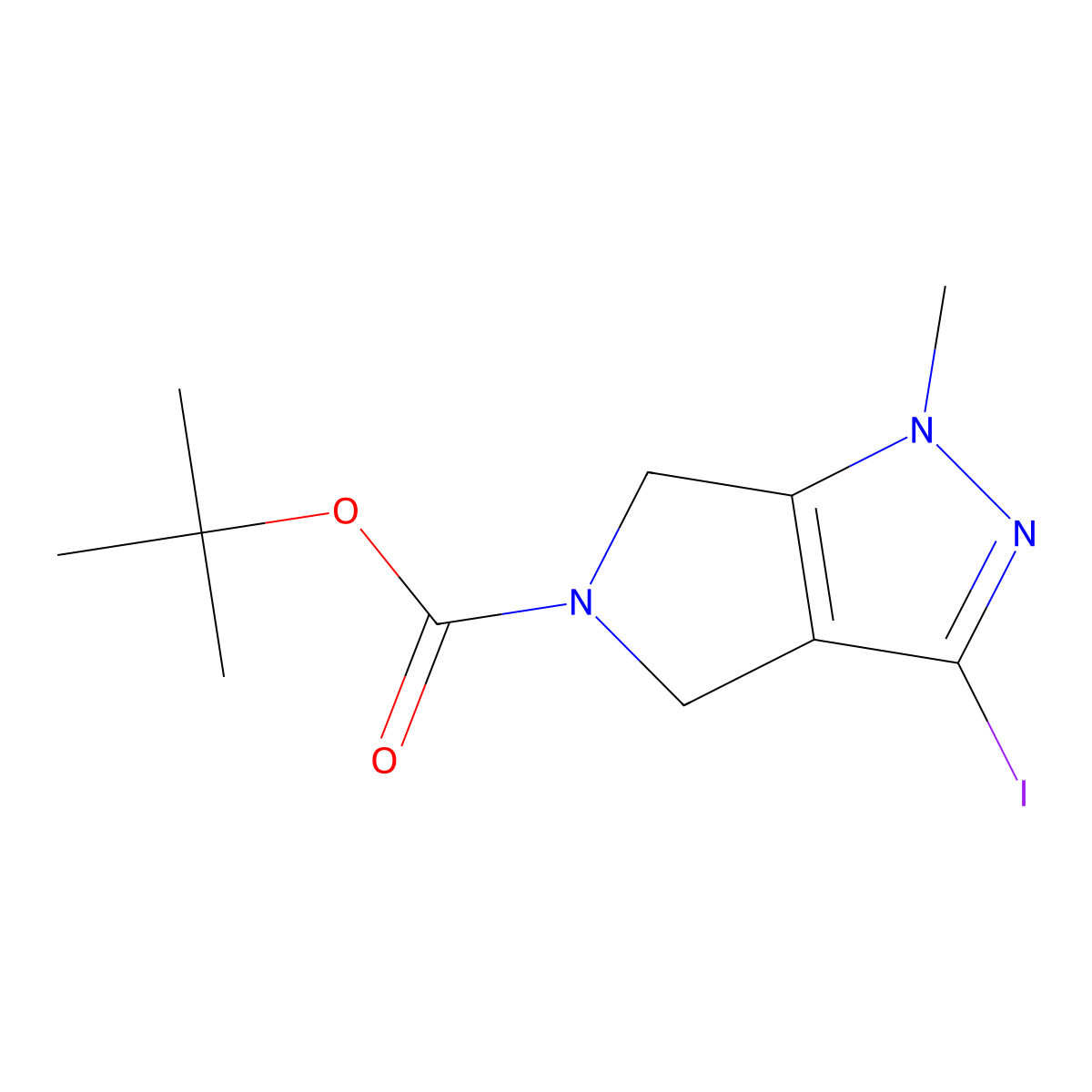 tert-Butyl 3-iodo-1-methyl-4,6-dihydropyrrolo[3,4-c]pyrazole-5(1H)-carboxylate molecular structure, CAS 2601393-66-0