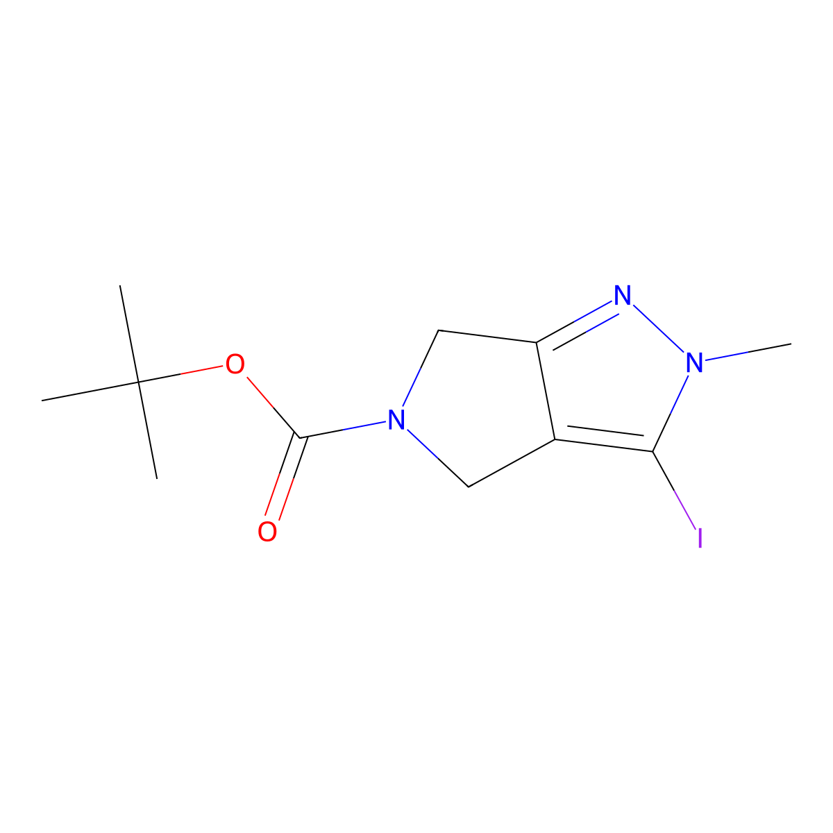 tert-butyl 3-iodo-2-methyl-2,6-dihydropyrrolo[3,4-c]pyrazole-5(4H)-carboxylate molecular structure, CAS 2601393-69-3