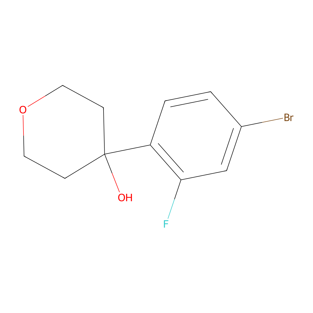 4-(4-Bromo-2-fluorophenyl)tetrahydro-2H-pyran-4-ol molecular structure, CAS 2601393-76-2