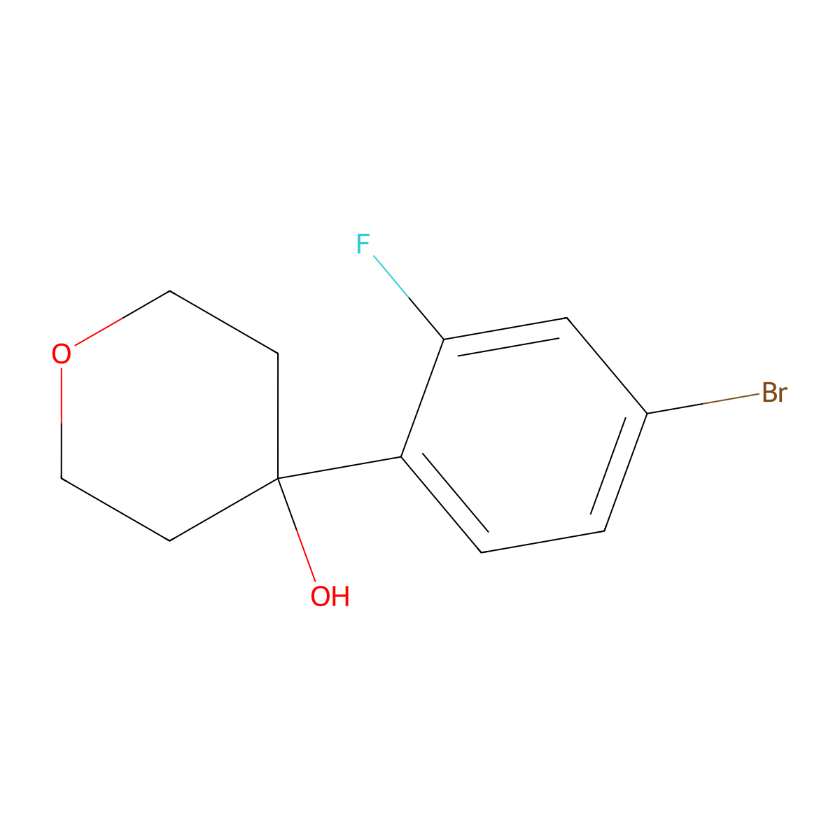 4-(4-Bromo-2-fluorophenyl)tetrahydro-2H-pyran-4-ol molecular structure, CAS 2601393-76-2