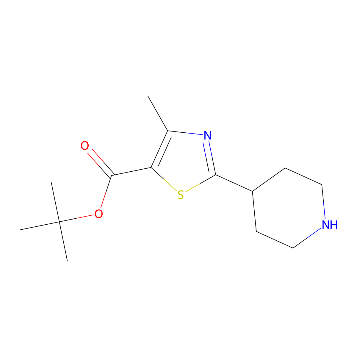 Tert-butyl 4-methyl-2-(piperidin-4-yl)-1,3-thiazole-5-carboxylate molecular structure, CAS 2601757-64-4