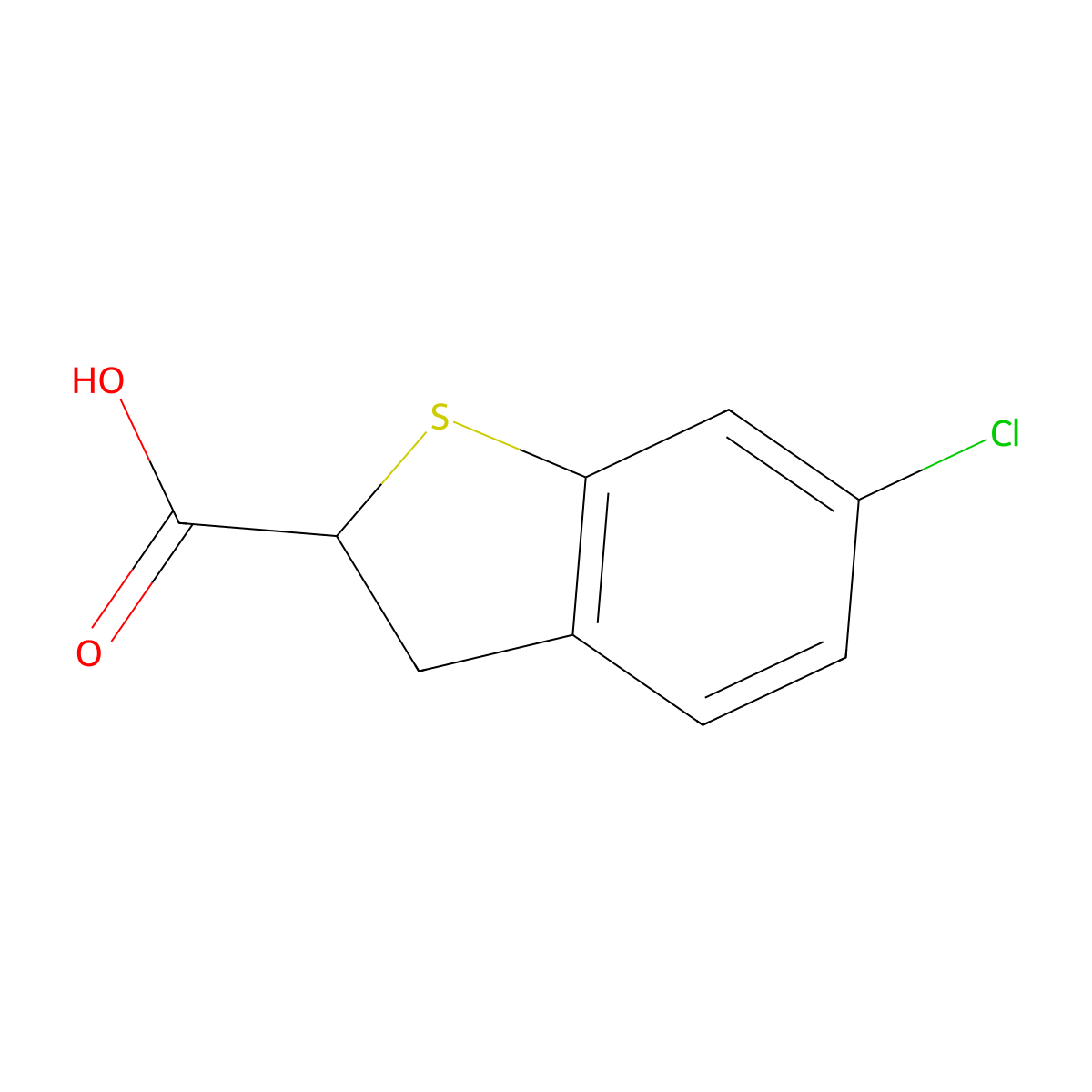 6-Chloro-2,3-dihydro-1-benzothiophene-2-carboxylic acid molecular structure, CAS 26018-74-6