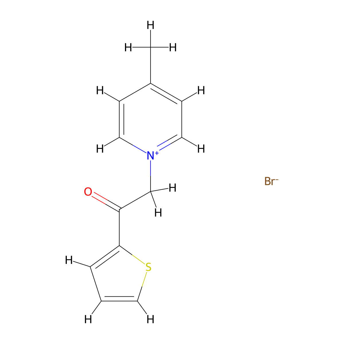 4-Methyl-1-(2-oxo-2-(thiophen-2-yl)ethyl)pyridin-1-ium bromide molecular structure, CAS 26019-12-5