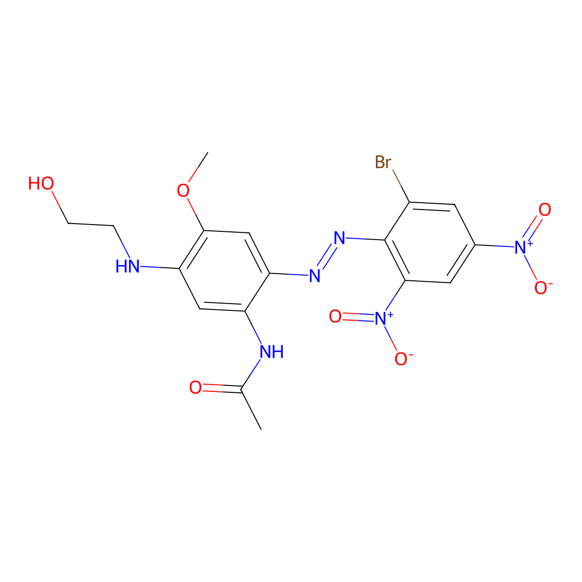 N-(2-(2-(2-Bromo-4,6-dinitrophenyl)diazenyl)-5-((2-hydroxyethyl)amino)-4-methoxyphenyl)acetamide molecular structure, CAS 26021-21-6