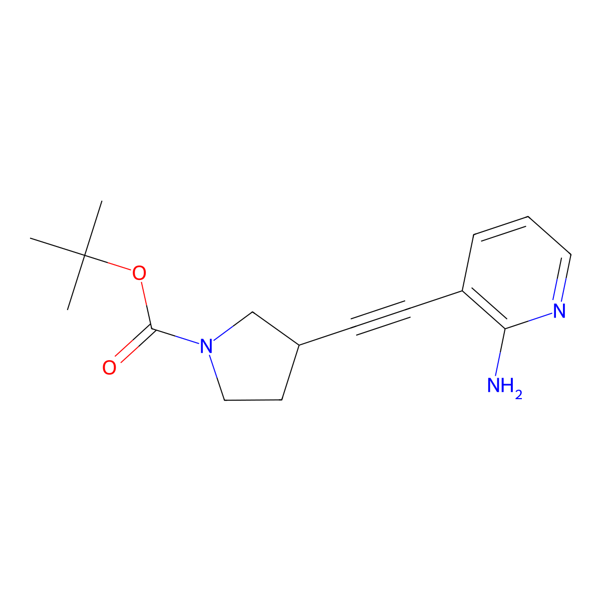 Tert-butyl 3-[2-(2-aminopyridin-3-yl)ethynyl]pyrrolidine-1-carboxylate molecular structure, CAS 2602149-24-4