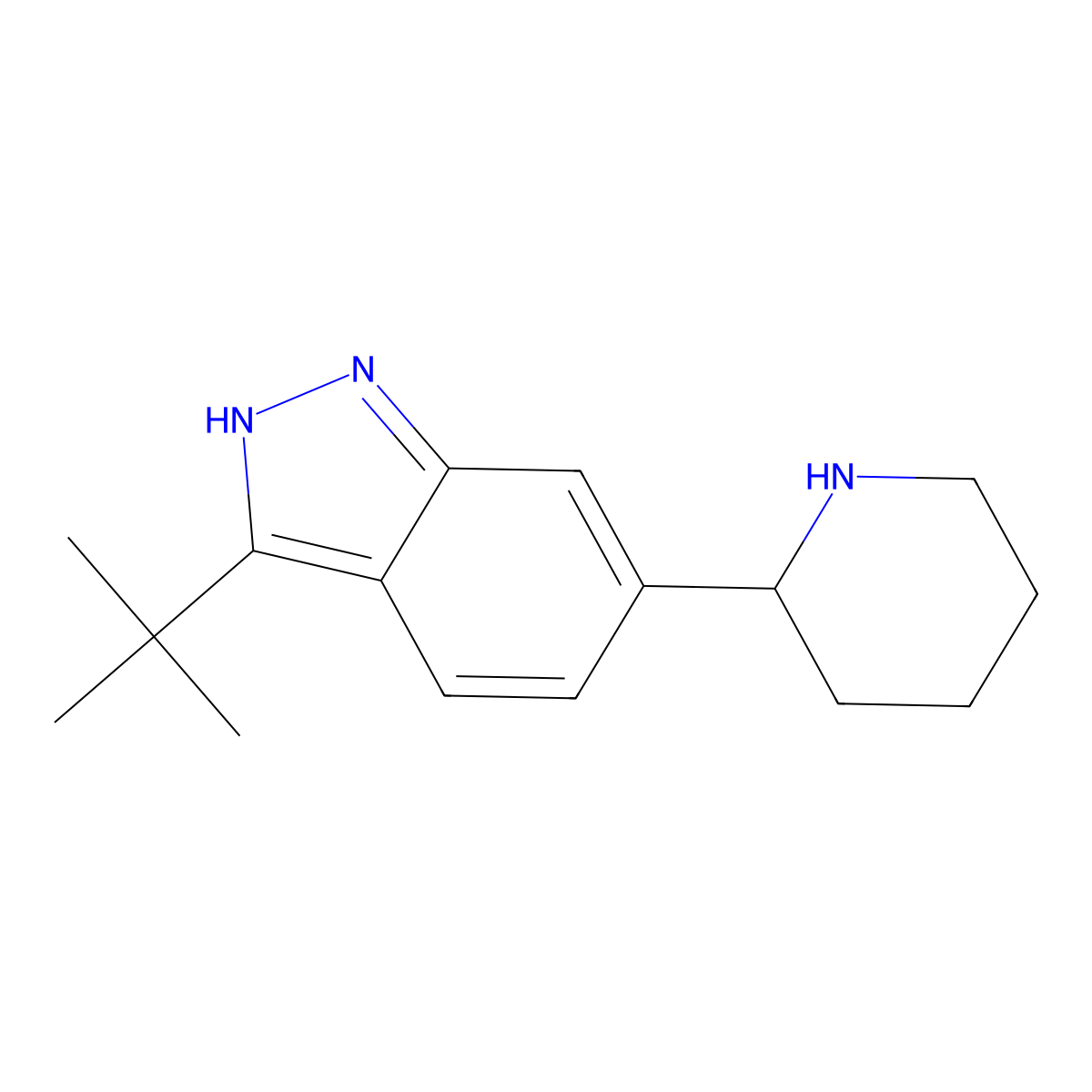 3-tert-butyl-6-(piperidin-2-yl)-1H-indazole hydrochloride molecular structure, CAS 2602564-58-7