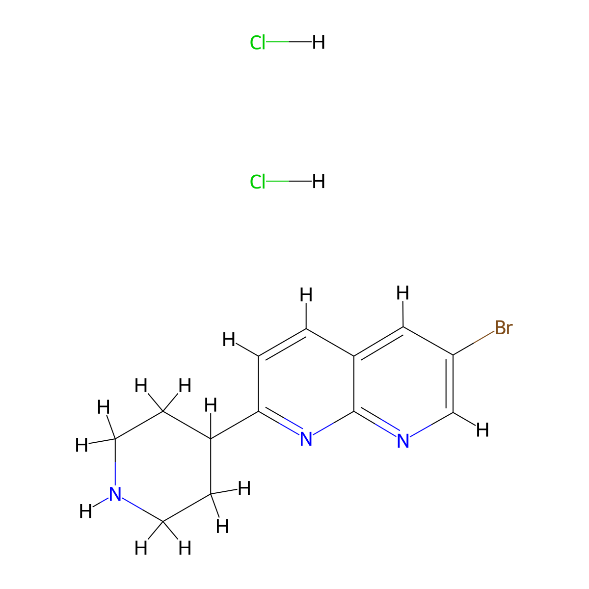 6-Bromo-2-(piperidin-4-yl)-1,8-naphthyridine dihydrochloride molecular structure, CAS 2602564-59-8