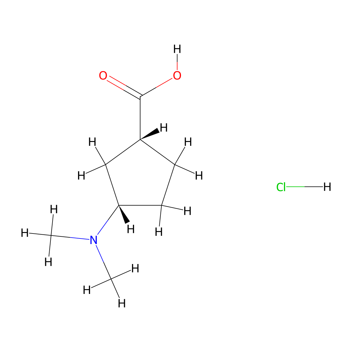 (1R,3S)-3-(dimethylamino)cyclopentane-1-carboxylic acid hydrochloride molecular structure, CAS 2603432-83-1