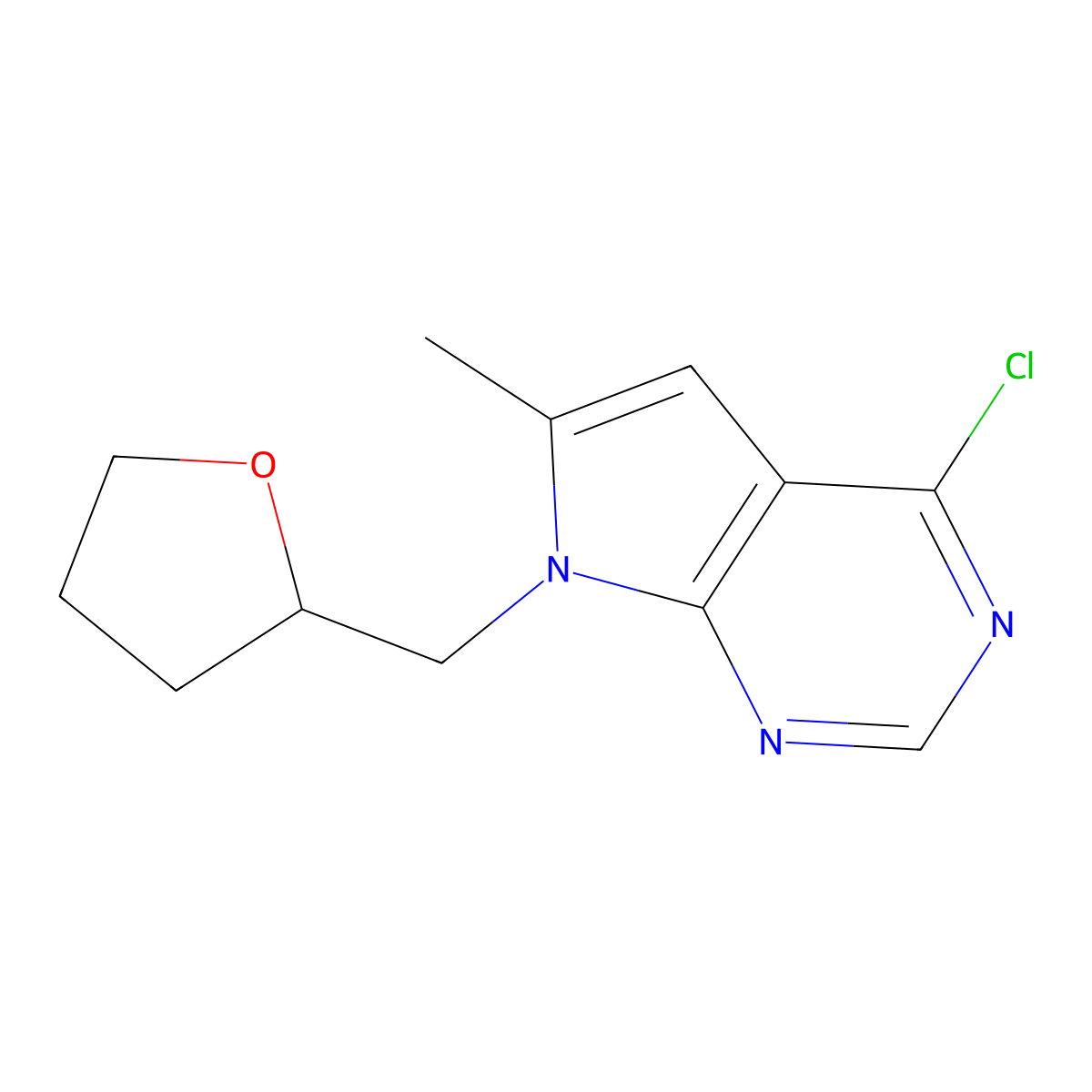 4-Chloro-6-methyl-7-((tetrahydrofuran-2-yl)methyl)-7H-pyrrolo[2,3-d]pyrimidine molecular structure, CAS 26035-92-7