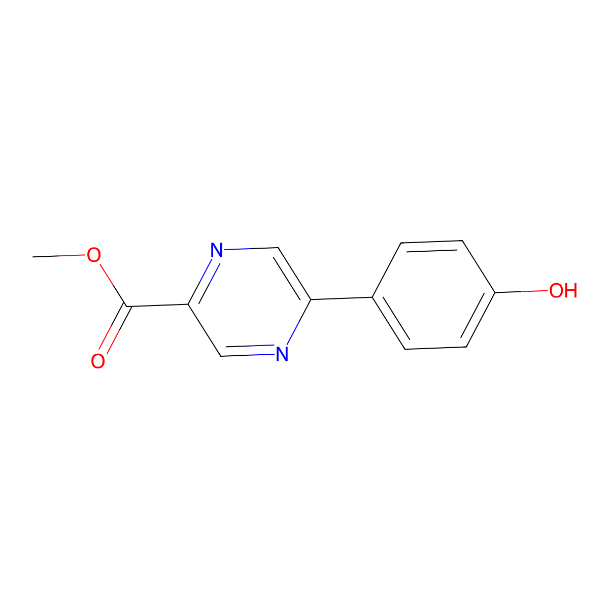 Methyl 5-(4-hydroxyphenyl)pyrazine-2-carboxylate molecular structure, CAS 260352-41-8