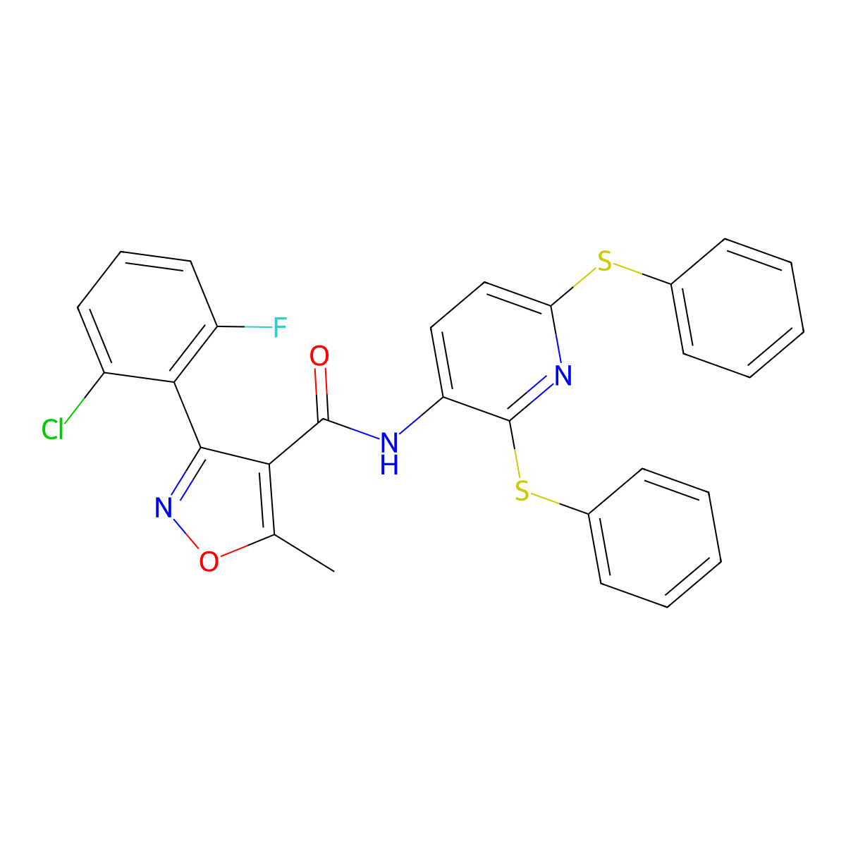 N-[2,6-bis(phenylsulfanyl)pyridin-3-yl]-3-(2-chloro-6-fluorophenyl)-5-methyl-1,2-oxazole-4-carboxamide molecular structure, CAS 260392-25-4