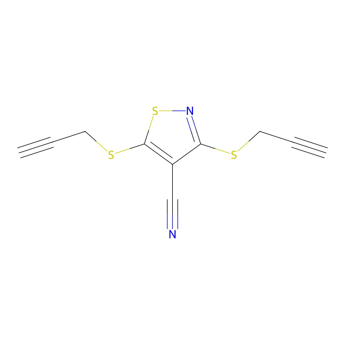 Bis(prop-2-YN-1-ylsulfanyl)-1,2-thiazole-4-carbonitrile molecular structure, CAS 260410-07-9