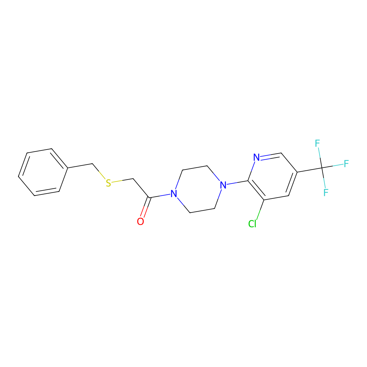 1-[4-[3-Chloro-5-(trifluoromethyl)-2-pyridinyl]-1-piperazinyl]-2-[(phenylmethyl)thio]ethanone molecular structure, CAS 260442-98-6