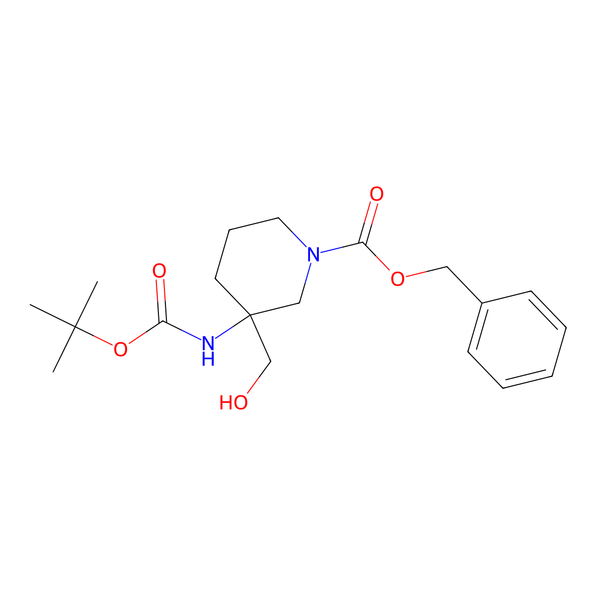 Phenylmethyl 3-[[(1,1-dimethylethoxy)carbonyl]amino]-3-(hydroxymethyl)-1-piperidinecarboxylate molecular structure, CAS 2604515-11-7