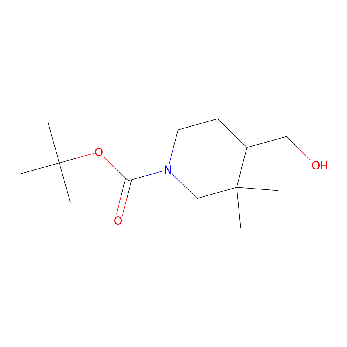 tert-Butyl 4-(hydroxymethyl)-3,3-dimethylpiperidine-1-carboxylate molecular structure, CAS 2605227-22-1