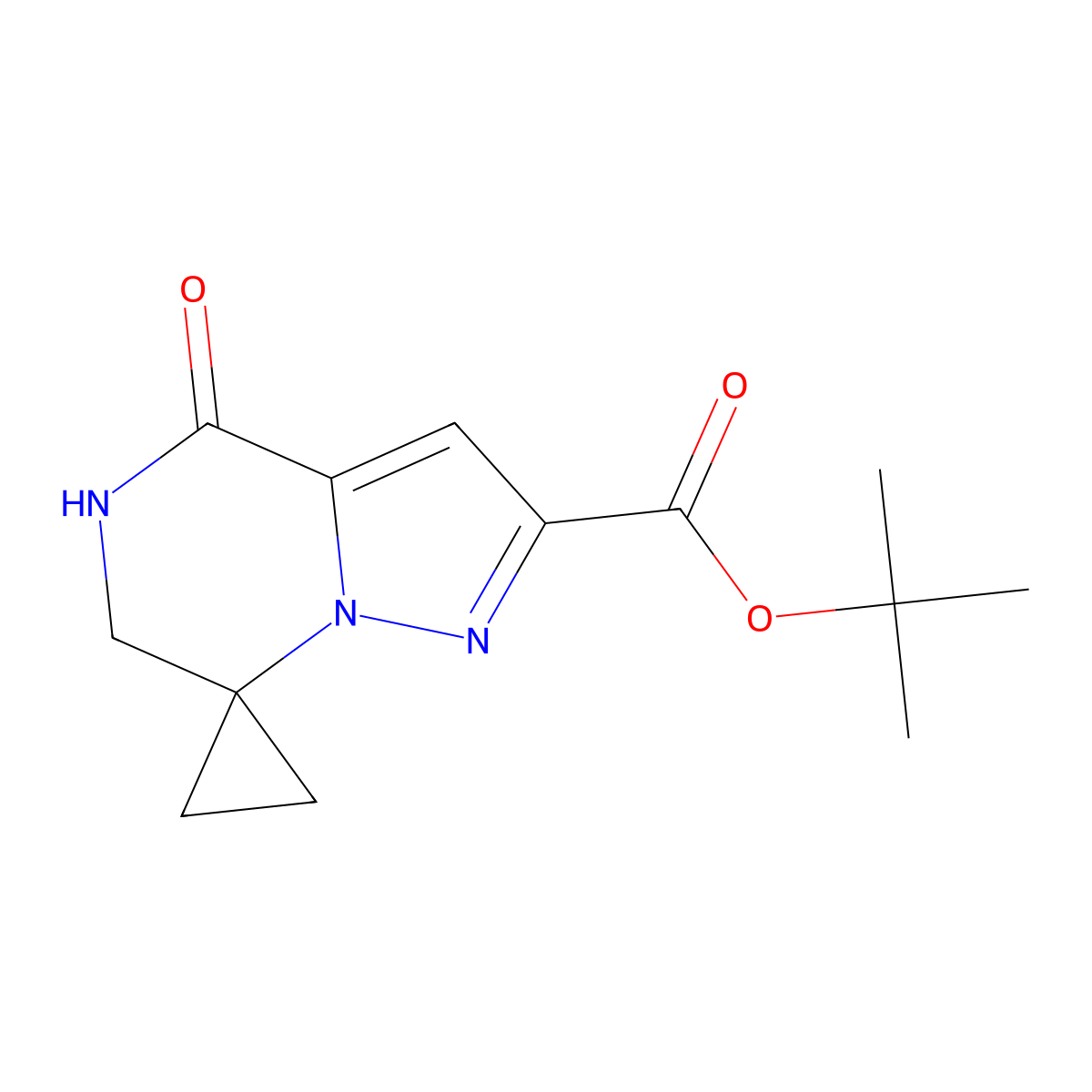Tert-butyl 4-oxospiro[5,6-dihydropyrazolo[1,5-A]pyrazine-7,1'-cyclopropane]-2-carboxylate molecular structure, CAS 2605229-75-0