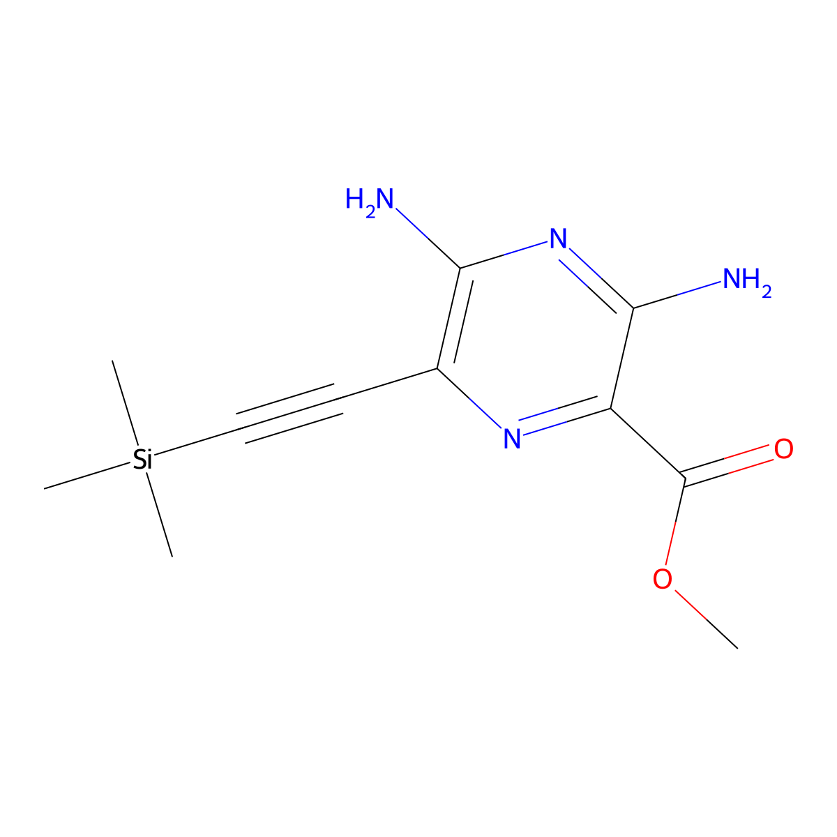 Methyl 3,5-diamino-6-((trimethylsilyl)ethynyl)pyrazine-2-carboxylate molecular structure, CAS 2605279-79-4