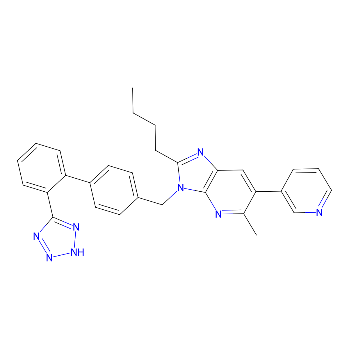 3-((2'-(1H-Tetrazol-5-yl)-[1,1'-biphenyl]-4-yl)methyl)-2-butyl-5-methyl-6-(pyridin-3-yl)-3H-imidazo[4,5-b]pyridine molecular structure, CAS 260553-97-7