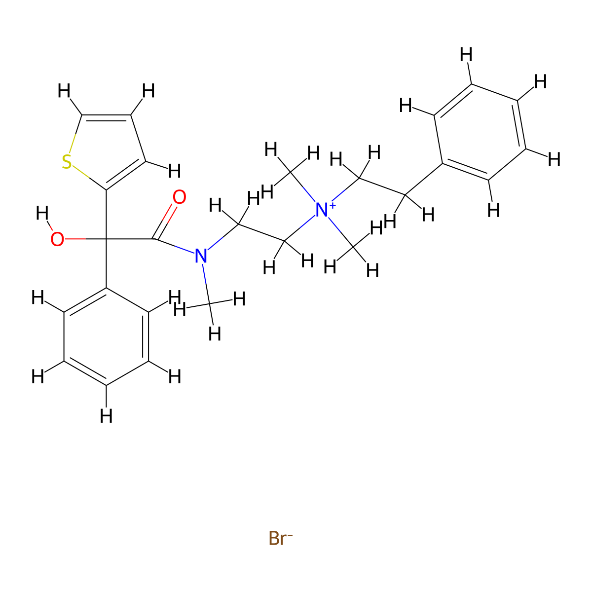 Ammonium, dimethyl(2-(alpha-hydroxy-N-methyl-alpha-phenyl-2-thiopheneacetamido)ethyl)phenethyl-, bromide molecular structure, CAS 26058-51-5