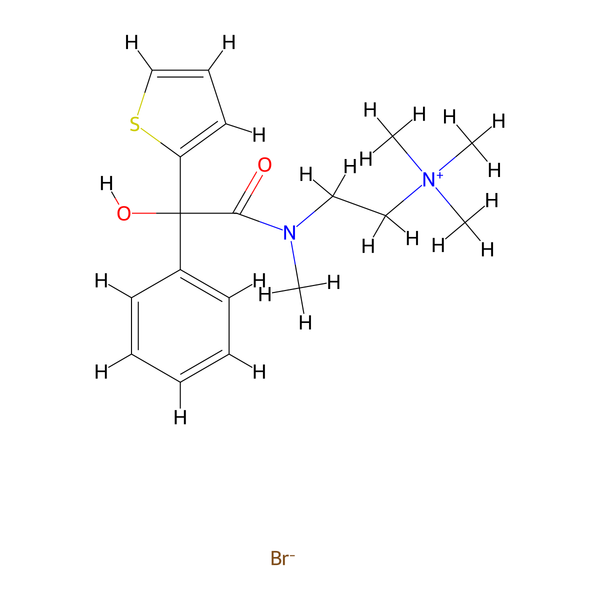 Ammonium, (2-(alpha-hydroxy-N-methyl-alpha-phenyl-2-thiopheneacetamido)ethyl)trimethyl-, bromide molecular structure, CAS 26058-53-7