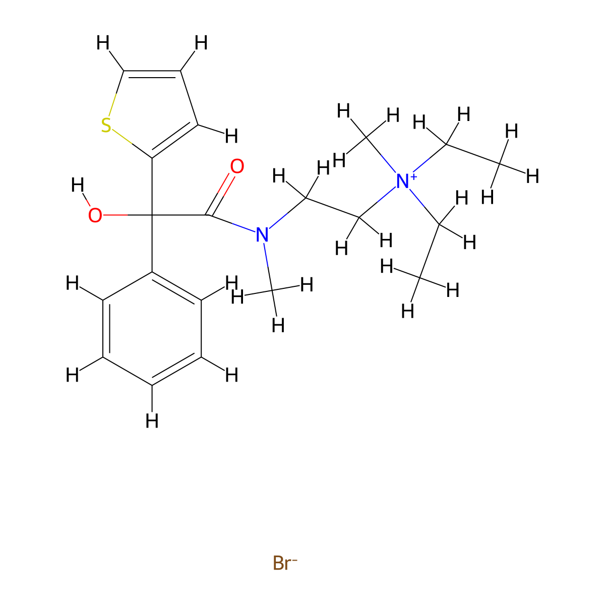 Ammonium, diethyl(2-(alpha-hydroxy-N-methyl-alpha-phenyl-2-thiopheneacetamido)ethyl)methyl-, bromide molecular structure, CAS 26058-54-8