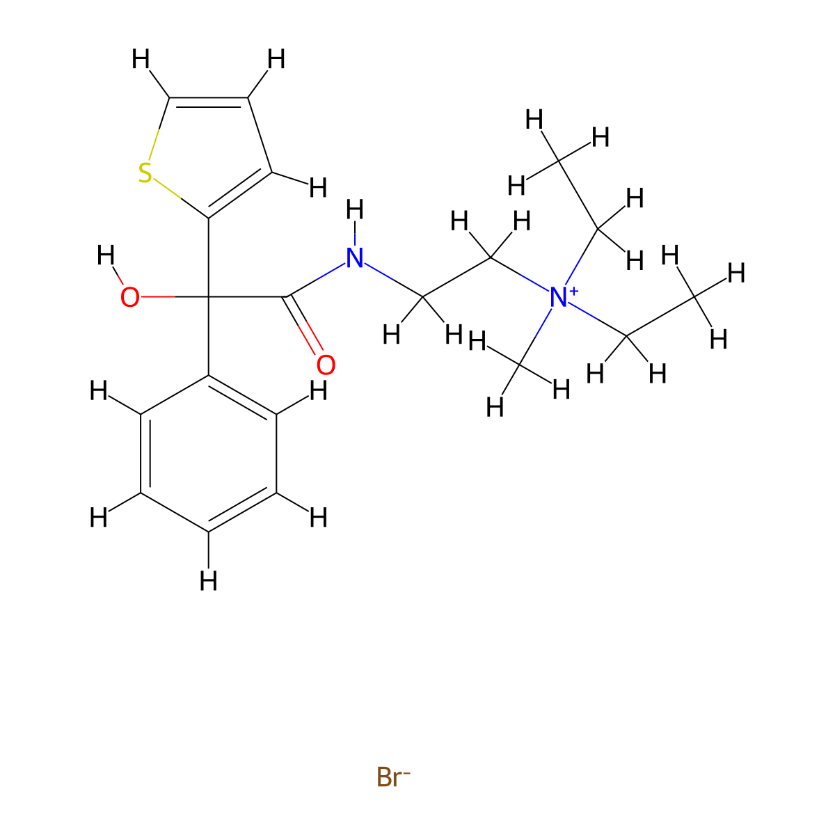 Ammonium, diethyl(2-(alpha-hydroxy-alpha-phenyl-2-thiopheneacetamido)ethyl)methyl-, bromide molecular structure, CAS 26058-58-2