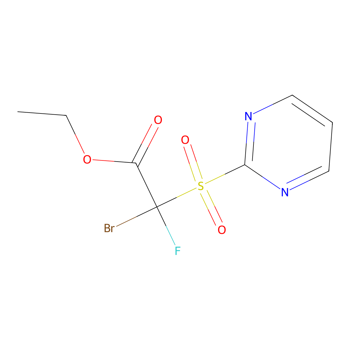Ethyl 2-bromo-2-fluoro-2-(pyrimidin-2-ylsulfonyl)acetate molecular structure, CAS 2605879-07-8