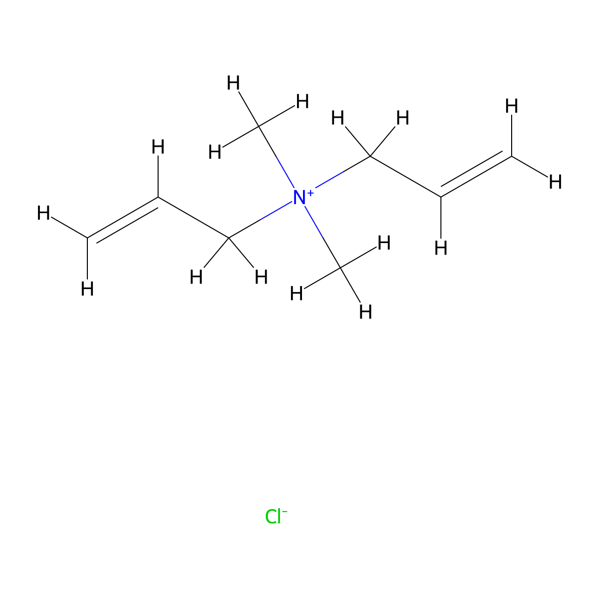 Diallyldimethylammonium chloride molecular structure, CAS 26062-79-3